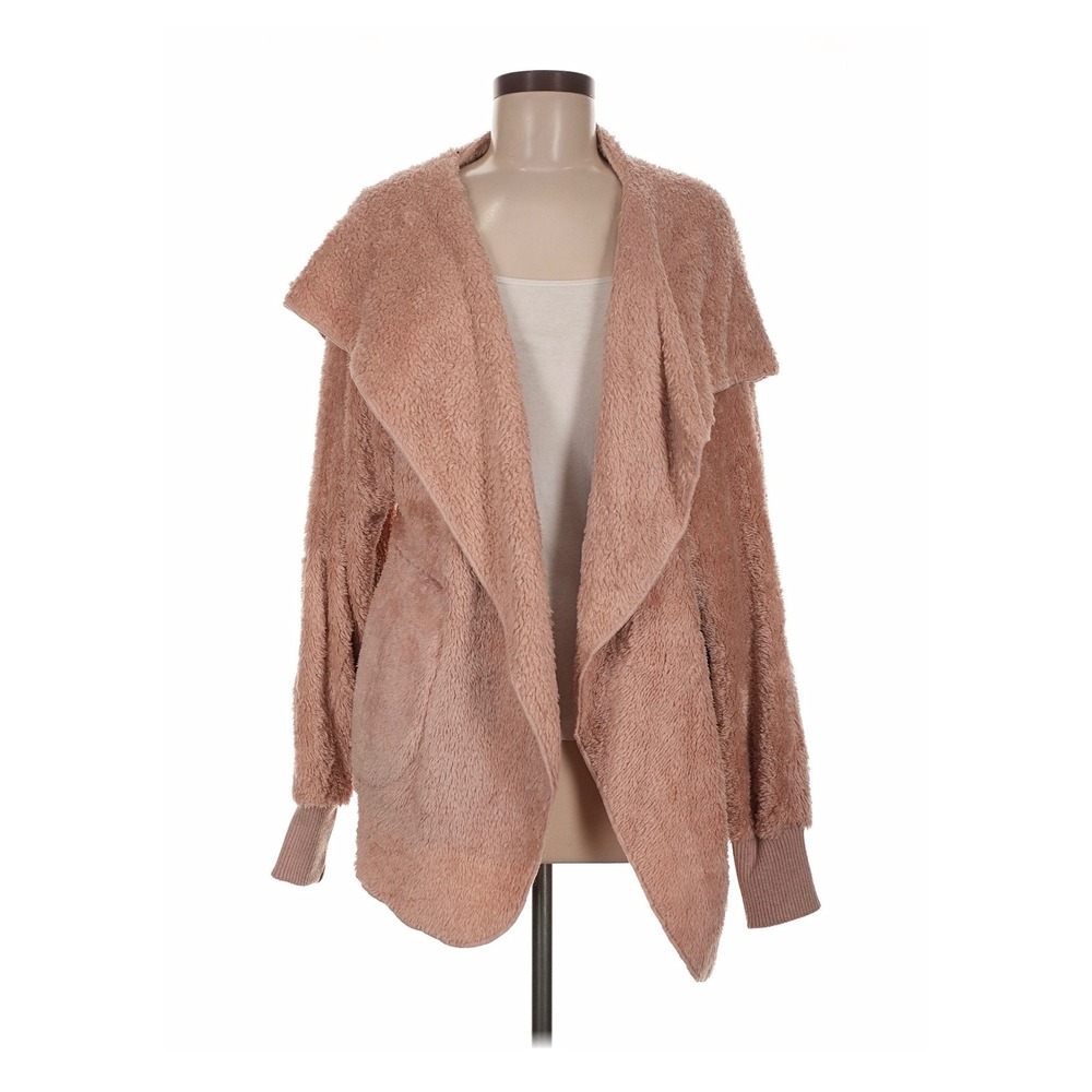 Hem & Thread Cardigan Womens One Size Pink NEW Sherpa Hooded Open Front L2394